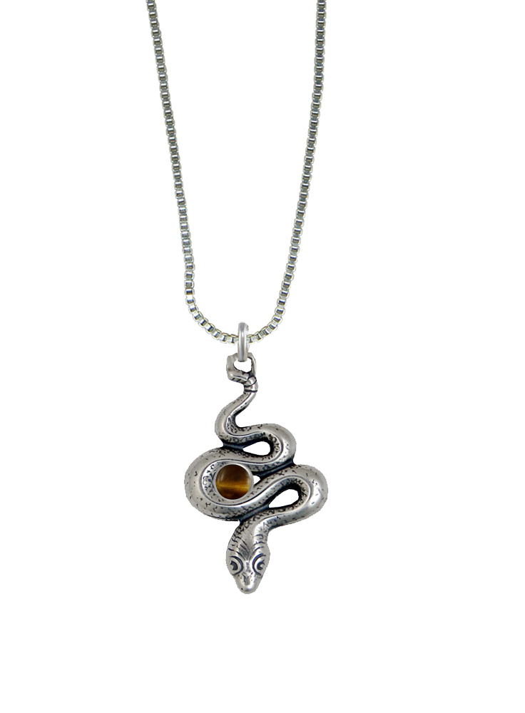 Sterling Silver Little Snake Pendant With Tiger Eye